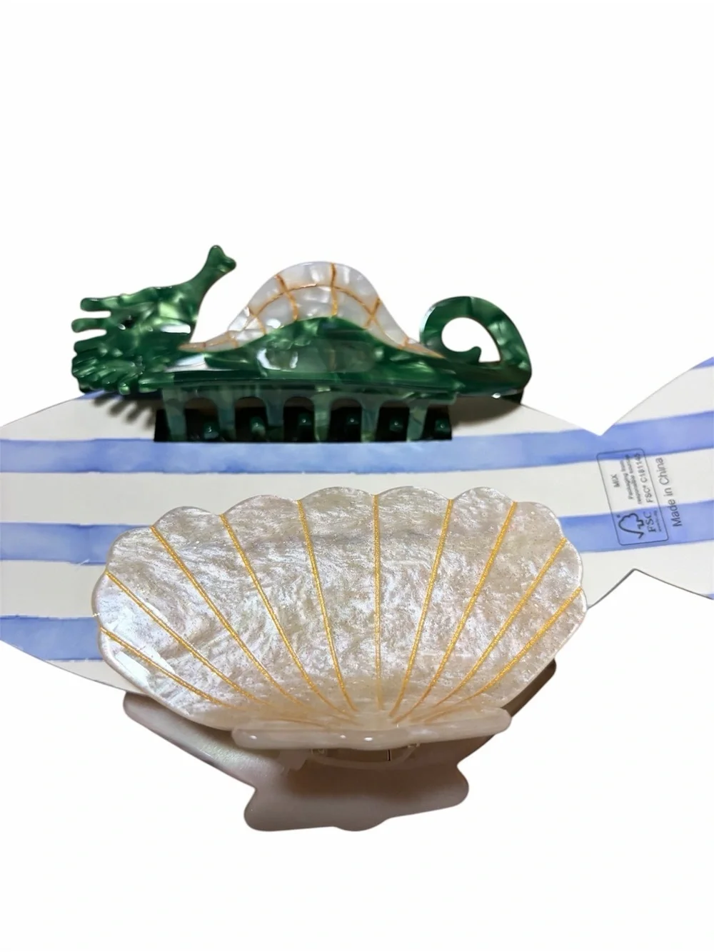 Piper Green Seahorse & Pearlescent Shell Decorative Hair Clips